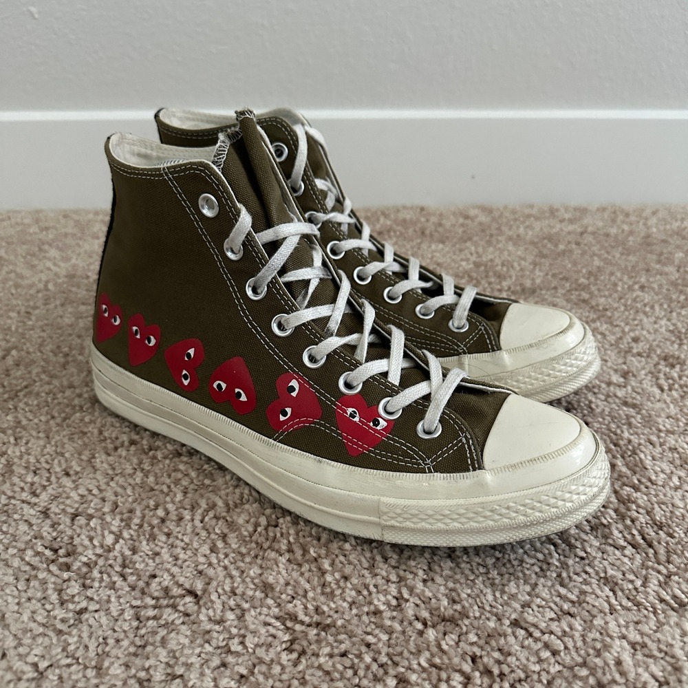 Comme des Garcons Converse CDG Play Chuck 70 Hi Top M 9 W 11 Khaki Multi Heart